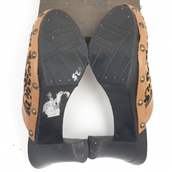 Tommy Hilfiger mules leopard pony hair wooden high heels size 8 - Picture 13 of 16